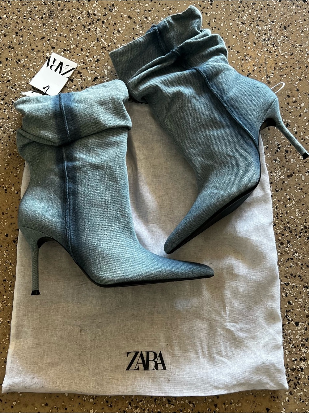 Zara denim scrunched booties